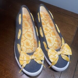 LIZ CLAIBORNE BLISS BLUE DENIM YELLOW CASUAL BALLET FLATS SHOES 6.5M NWOB Resort